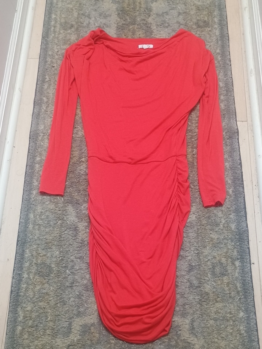 Coral Ruched Long-Sleeve Women’s Dress
